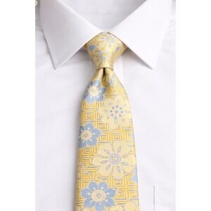 Vintage 70s Kilburne Finch Mod Floral Tie Yellow Blue Preppy Wedding Spring
